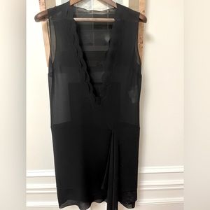 Max Mara Pianoforte Cocktail Dress Black Silk Chiffon Plunge Neck